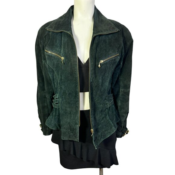 Vintage Hide Park Green Suede Leather Jacket Women's Small | Moto Biker - Picture 2 of 12